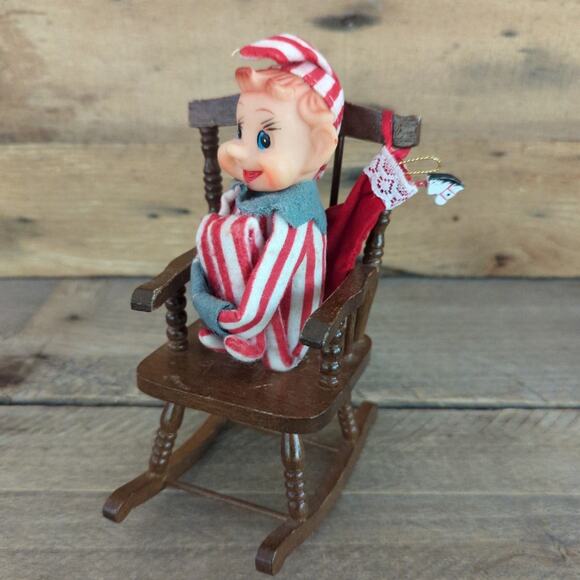 Vintage 1950s MCM Kitschy Red and White Striped Elf Knee Hugger Ornament - Picture 1 of 10
